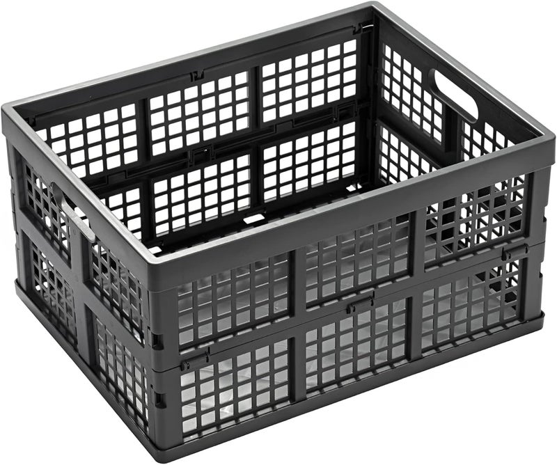 Eslite 34L Large Plastic Folding Storage Crates,Collapsible Crates for Storage,Pack of 3 (Grey) - Image 2